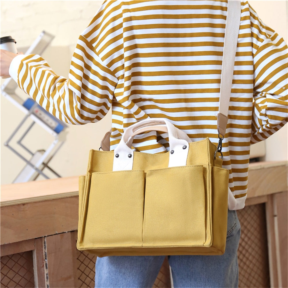 Realaiot Simple Fashion Shoulder Bags For Women New Handbags Waterproof Nylon Canvas Tote Bag With Pockets Crossbody Lunch Bag Bolso