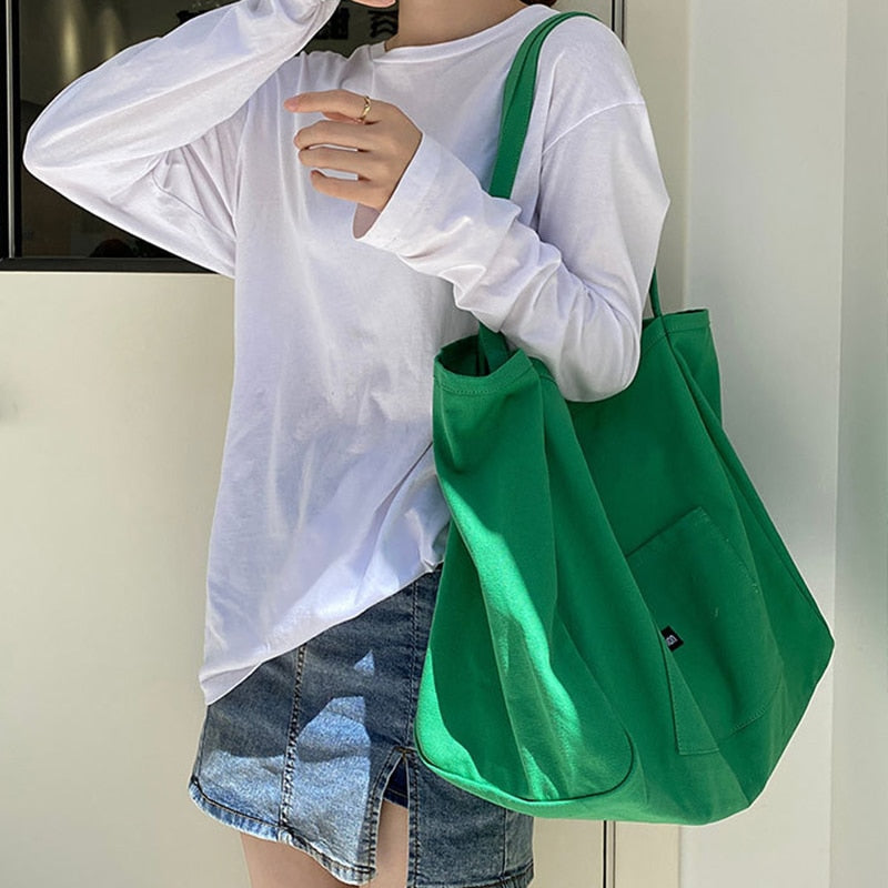 Realaiot Korean style Canvas Tote Bags For Women Large Capacity Handbag Casual Shoulder Bag Shopping Bag Gilr Purse bolsa feminina