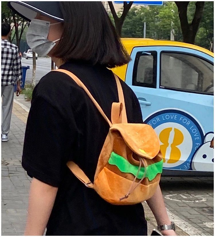 Realaiot Cute Cartoon Burger Kawaii Funny Shoulder Bag Backpack Women Bag Large Capacity Backpack School Bags Storage Bag