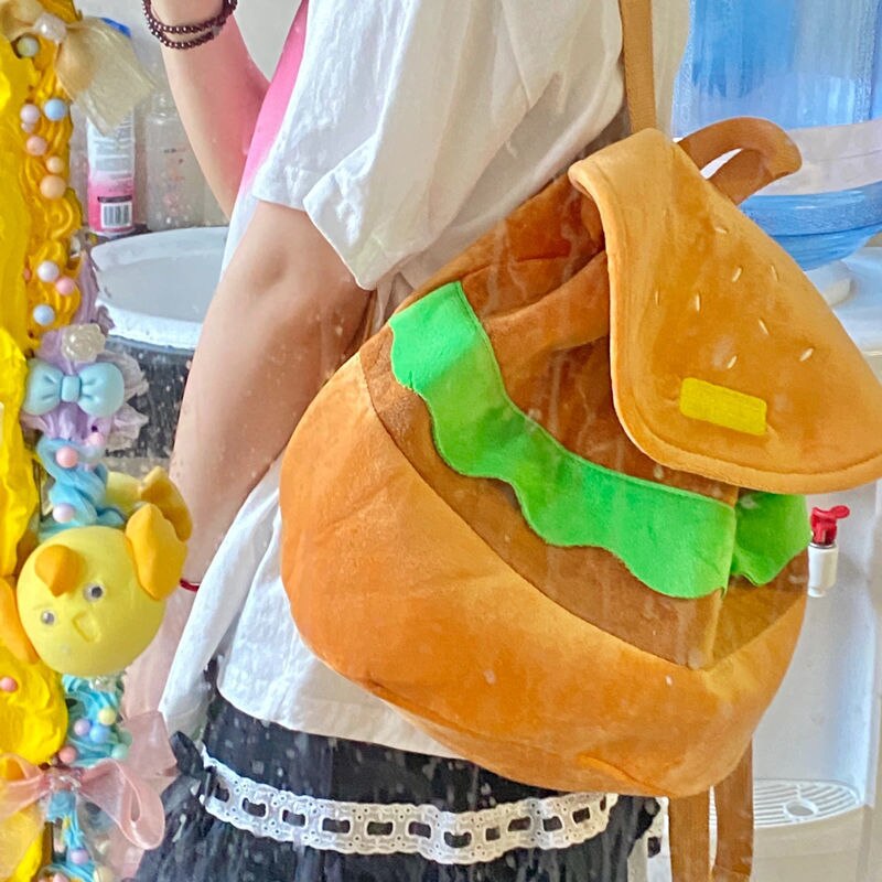 Realaiot Cute Cartoon Burger Kawaii Funny Shoulder Bag Backpack Women Bag Large Capacity Backpack School Bags Storage Bag