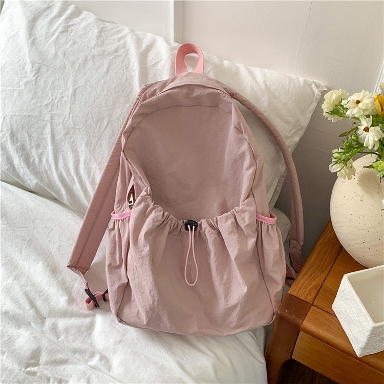 Cyflymder Lightweight Nylon Women's Bag Youth Zipper Backpack Bag Middle Backpack Korean Preppy Style Ladies Pink Travel Shoulder Bag