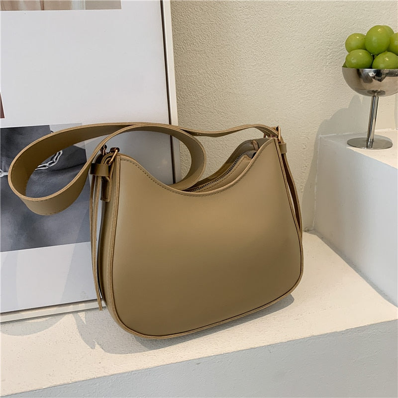 Realaiot Fashion Shoulder Bags for Women Casual Crossbody Bags PU Leather Solid Color Simple Handbags Women's Fashion Casual Bag