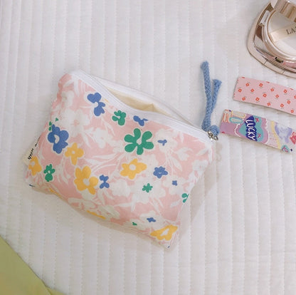 Realaiot Small Fabric Cosmetic Makeup Bag Mini Cotton Floral Organizer Bags For Women Bag Little Purse Coin Pouch Children Cosmetic Case