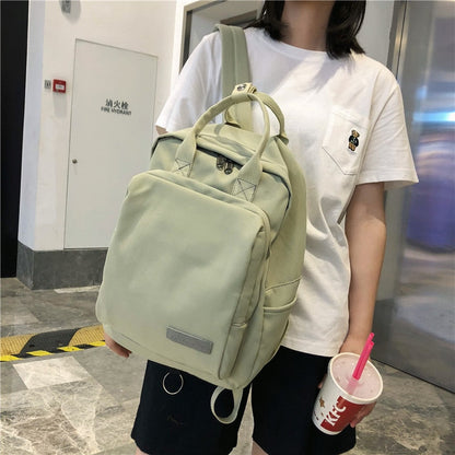 Realaiot Green Women's School Bag for Teenage Girls High Quality Nylon Backpack Ladies Large Capacity Rucksacks Solid Female Backpacks