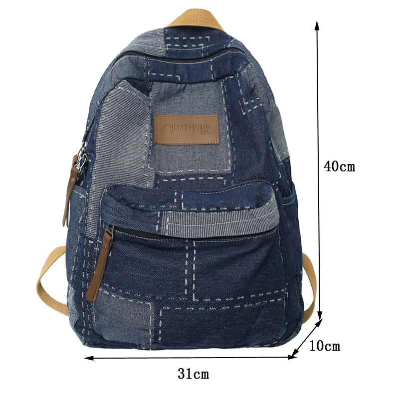 Cyflymder New Women Denim Vintage College Backpack Lady Leisure Retro Trendy Female Patchwork Book Bag Fashion Girl Cute Travel School Bag