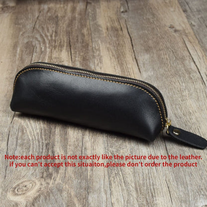 Realaiot Handmade Genuine Leather Pencil Bag Retro Simple Stationery Holder Pen Case Storage Bag Zipper Pencil Pouch Glasses Case