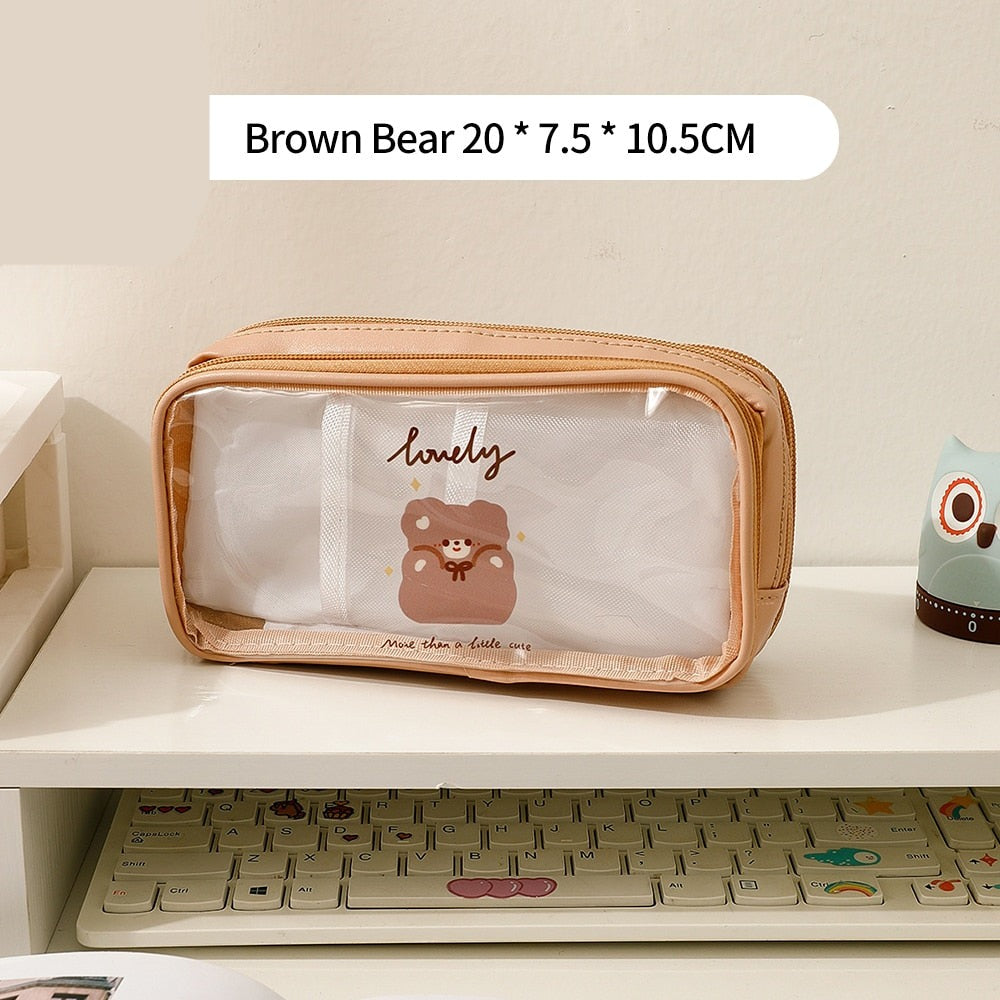 Realaiot Big Capacity Transparent Pencil Case Waterproof  PVC Stationery Gift Girls Students Pencil Bag Kawaii Storage Bag