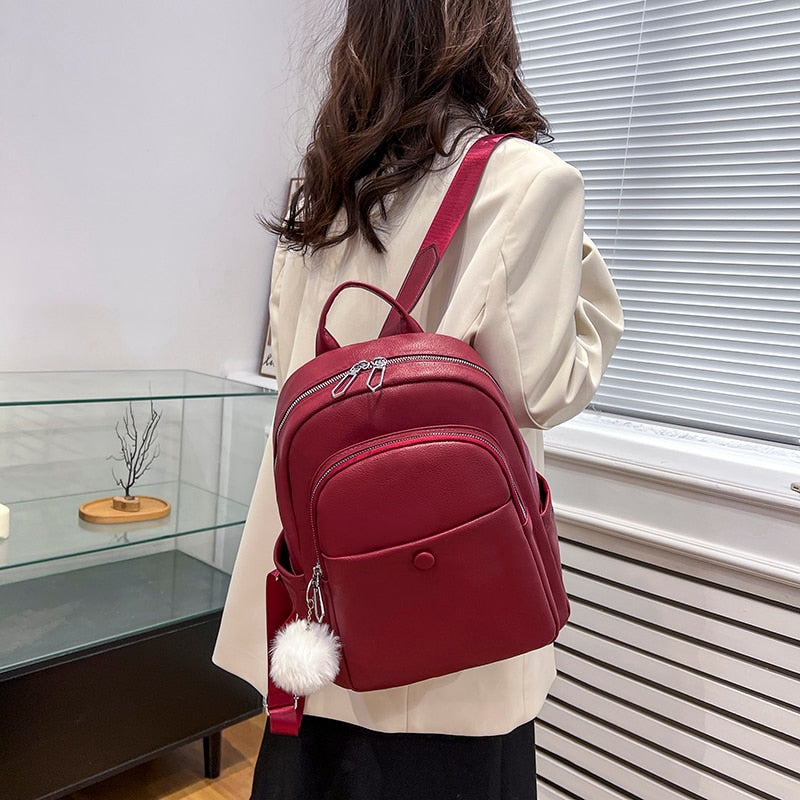 Realaiot Fashion Leather  Women Backpack for Teenager Girls Female BackPack Small Pu Travel Backpacks New Designer Luxury School Bag