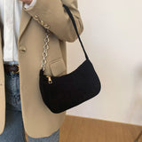 Realaiot Fashion Vintage Women Handbags Corduroy Underarm Bag Casual Women Shoulder Bags Solid Color Zipper Female Handbag Clutch