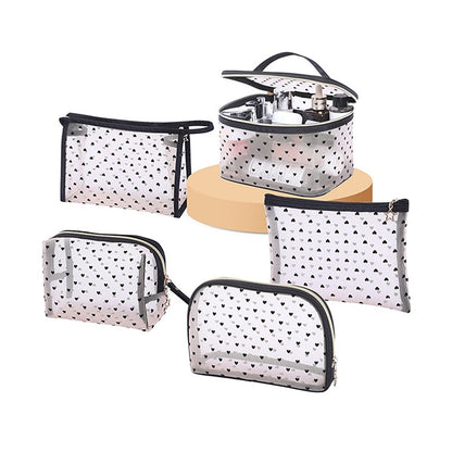 Realaiot 1PCS 5PCS Love Makeup Bags Mesh Cosmetic Bag Portable Travel Zipper Pouches For Home Office Accessories Cosmet Bag New