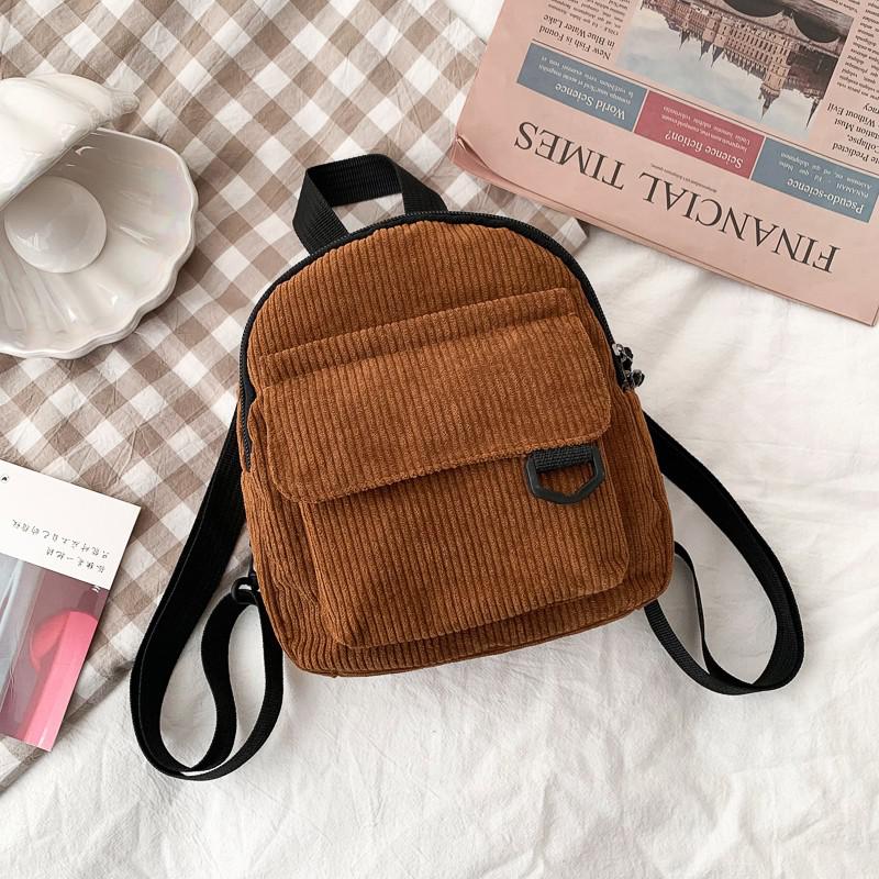 Realaiot Fashion Women Mini Backpack Solid Color Corduroy Small Backpacks Simple Casual Student Bookbags Traveling Backpacks