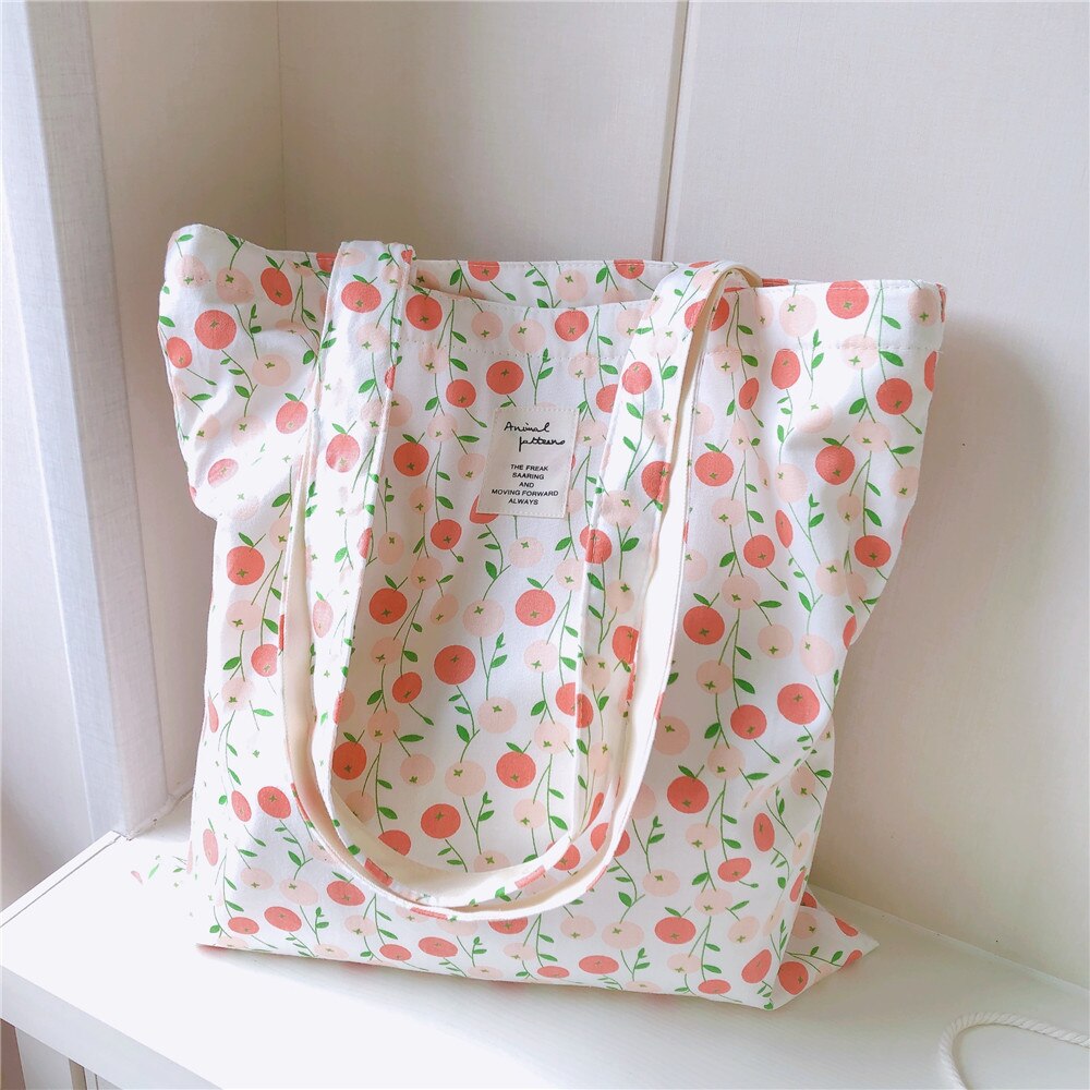 Realaiot Women Canvas Shopping Bag Floral Print Books Bag Female Cotton Cloth Shoulder Bag Eco Handbag Tote Reusable Grocery Shopper Bags