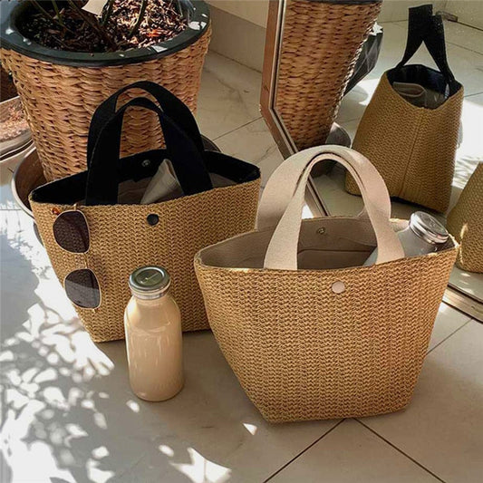 Realaiot Elegant Ladies Straw Woven Handbag Women Holiday Beach Casual Tote Top-Handle Bags Fashion Retro Shoulder Bags