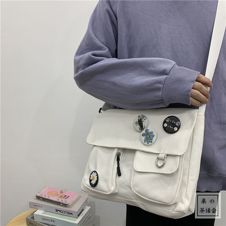 Realaiot Canvas Messenger Korean Version Tooling Female Harajuku Messenger Bag Multifunctional Outdoor Travel Student School Package