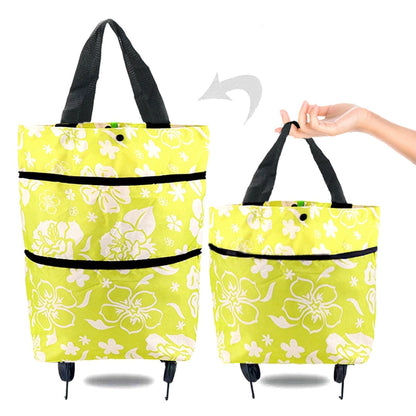 Realaiot Folding Shopping Pull Cart Trolley Bag With Wheels Foldable Shopping Bags  Reusable Grocery Bags Food Organizer Vegetables Bag