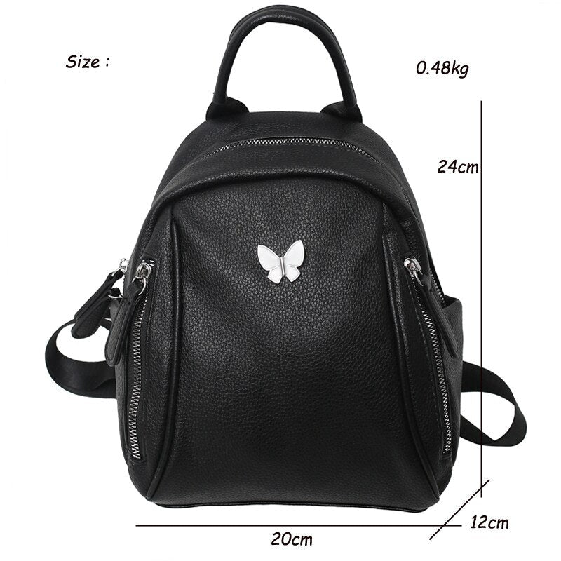 Realaiot Fashion Women Backpack High Quality Luxury Leather Bagpack Solid Color Small Designer School Bag for Girl Travel Kawaii Backpack