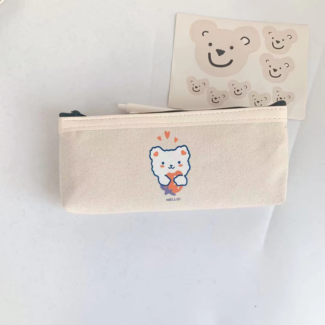 Realaiot 1 Pcs Kawaii Pencil Case Bear Canvas Pencil Box Pencilcase Pencil Bag School Supplies Stationery