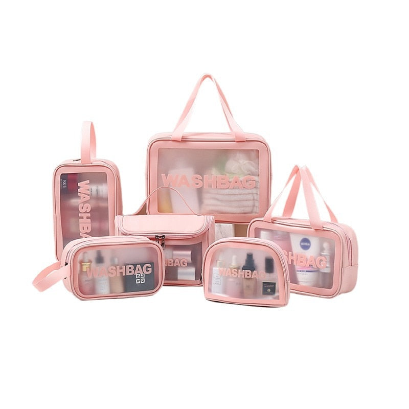 Realaiot Women Travel Pink White Make Up Bags Girl Cosmetic Bag Makeup Beauty Wash Organizer Toiletry pouch Storage Kit Bath Case