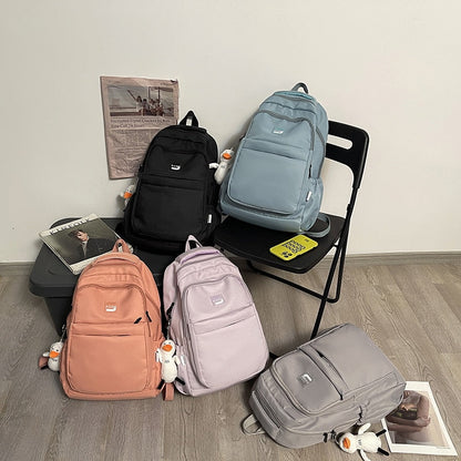 Realaiot Fashion Women School Bags Cool Female Solid Color Black College Backpack Trendy Men Laptop Backpack Book Girl Travel Student Bag