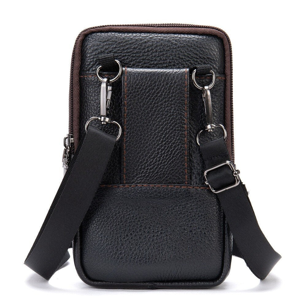 Cyflymder Men's Genuine Leather Mobile Phone Bag Belt Pockets Fanny Packs Mini Waist Bag for Men Crossbody Cell Phone Money Male Bag