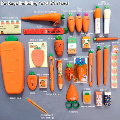 Realaiot Creative Carrot Series Silicone Soft Pencil Case Penholder Organizer Bag Kawaii Stationery Set Kids Birthday Gift