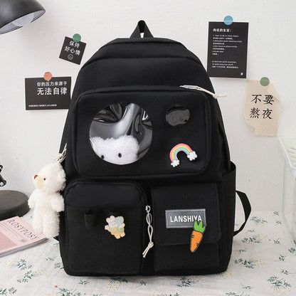 Realaiot 5 PCS Schoolbag Female New High School High-capacity Female Backpack Junior High School Pupil Backpack