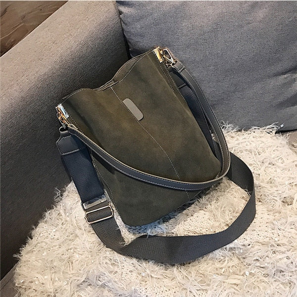 Cyflymder Messenger bag Women Bucket Shoulder Bag large capacity vintage Matte PU Leather lady handbag Luxury Designer bolsos mujer Black