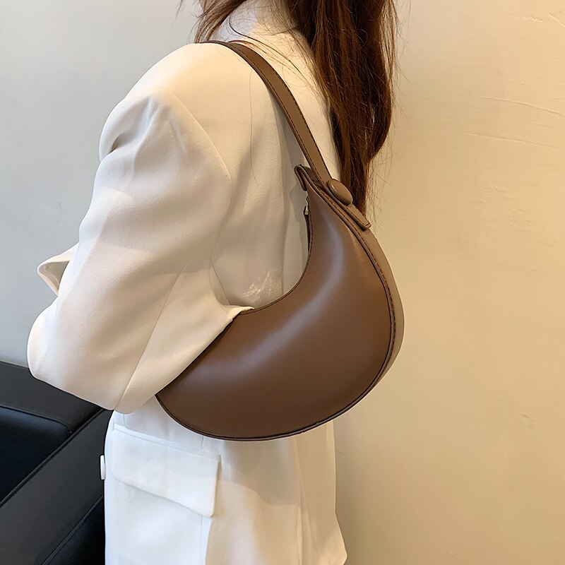 Cyflymder Luxury Designer Women's Shoulder Bags Half Moon Single Handbag Female PU Leather Underarm Bag Lady Trend High Quality
