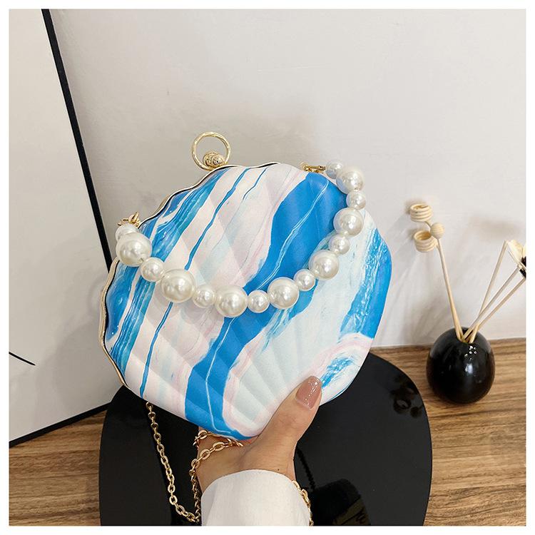 Realaiot Evening Bags Shell Shape Women Clutch Bags New Wedding Bridal Handbag Pearl Beaded Fashion Shell Chain Party Bags