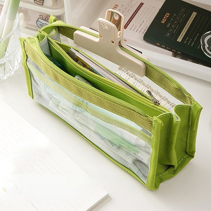 Realaiot  Six Layers Large Capacity Pencil Bag Stationery Supplies Aesthetic Transparent Pen Case Girl Zipper Pencil Pouch School Supplies