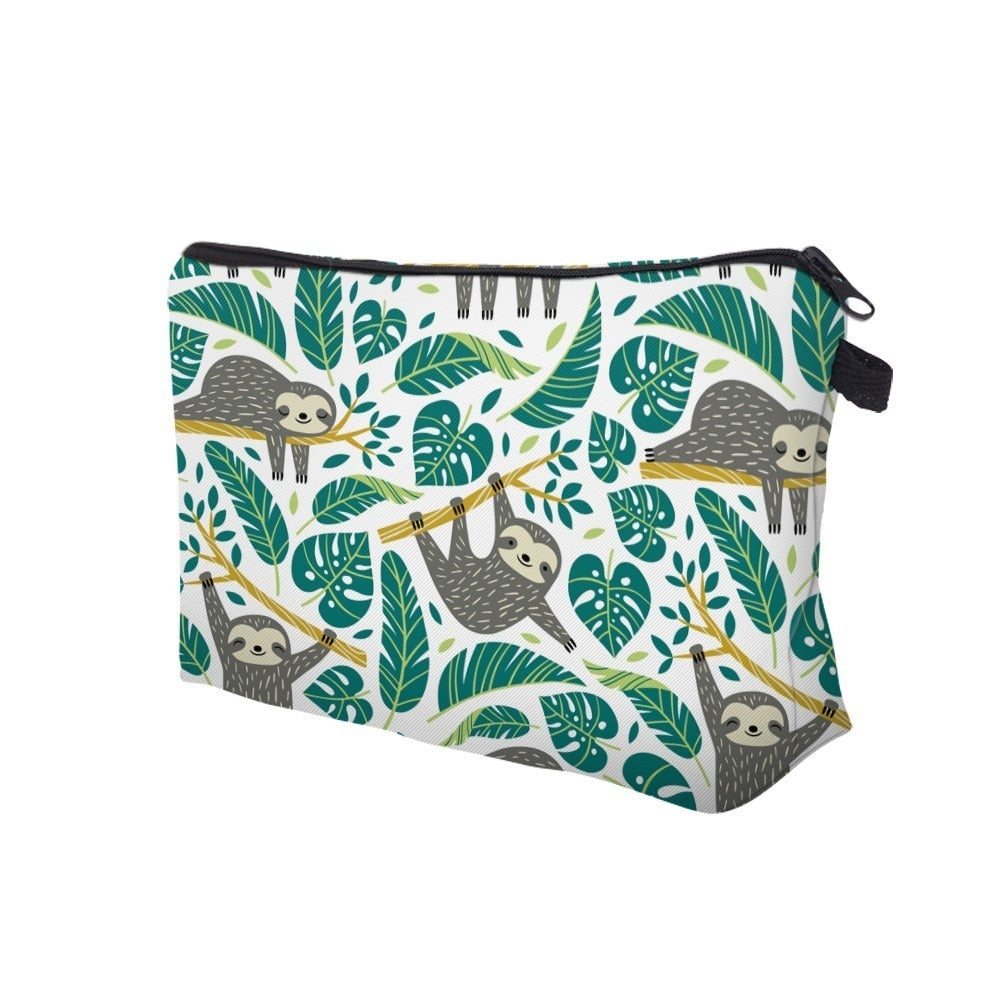 Realaiot Sloth Abstract Art  Cosmetic Bag Waterproof Printing Swanky Turtle Leaf Toilet Bag Custom Style for Travel