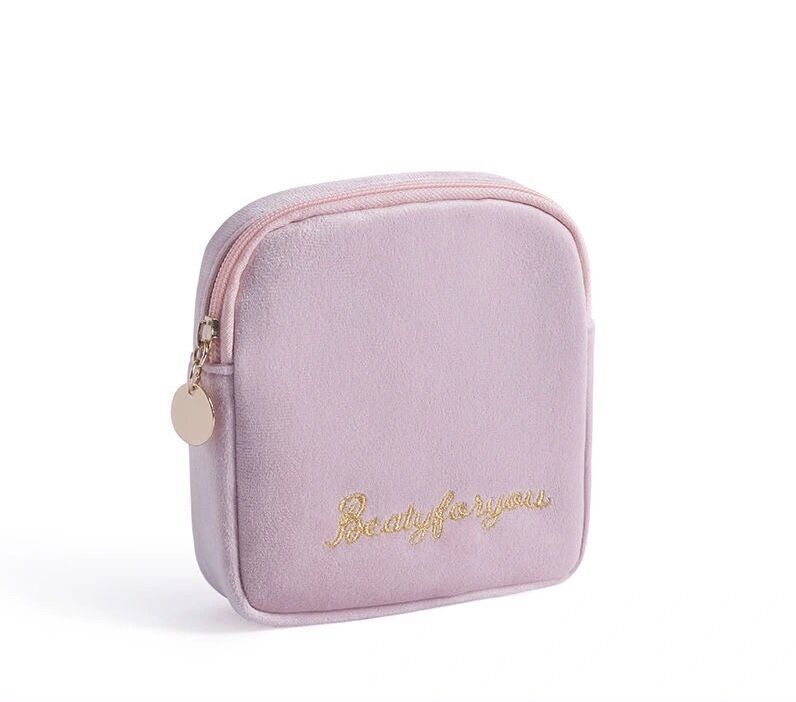 Realaiot 4pics Set Velvet Cosmetic Bag Ins Fashion Letter Embroidered Cosmetic Storage Bags Women Portable Travel Makeup Box