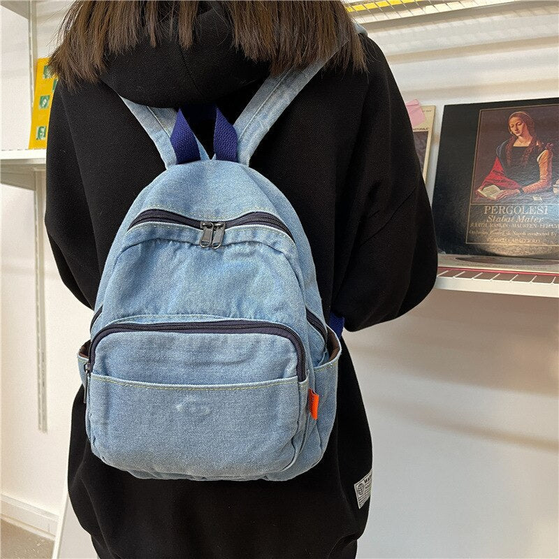 Realaiot Casual Large Capacity Denim Women Backpacks High Quality Ladies Daily Travel Bag Teenagers Girls School Schoolbag Lady Bags