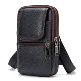 Cyflymder Men's Genuine Leather Mobile Phone Bag Belt Pockets Fanny Packs Mini Waist Bag for Men Crossbody Cell Phone Money Male Bag