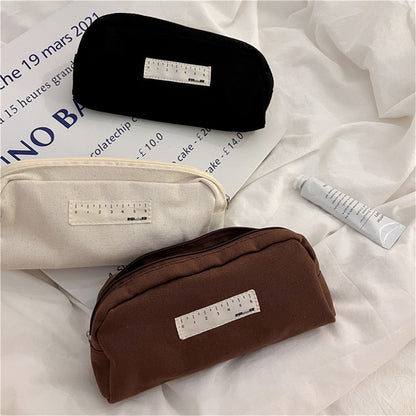 Realaiot Japanese Ins Style Black And Beige Cosmetic Pencil Case Korea Junior High School Canvas Writing Pencilcase Pen Bag For Girls