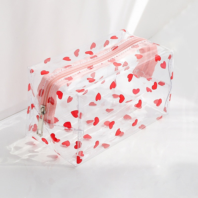 Realaiot Clear Makeup Bag Fashion Transparent Travel Portable Mini Wash Storage Bags Strawberry Flower Print Women Zipper Cosmetic Bag