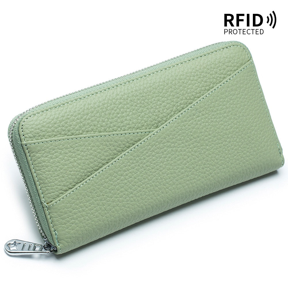 Cyflymder New Women Genuine Leather Wallets Female Long RFID Folding Purses Fashion Soft Cowhide Wallet Phone Purse Coin Bag Card Holders