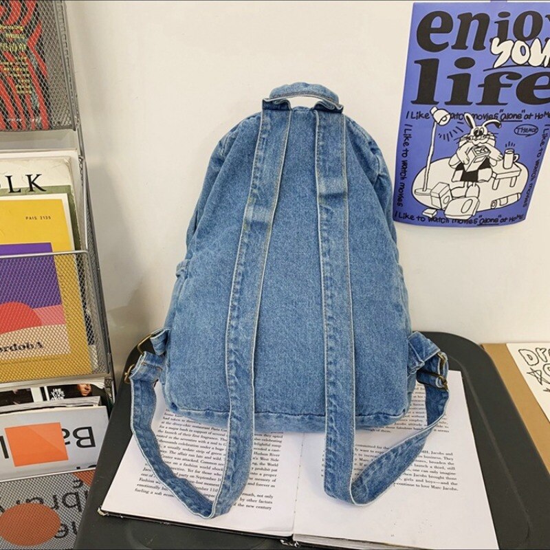Realaiot Denim Schoolbag Female Travel Backpack High Capacity College Students School Bags for Girls Rucksack Mochila Mujer