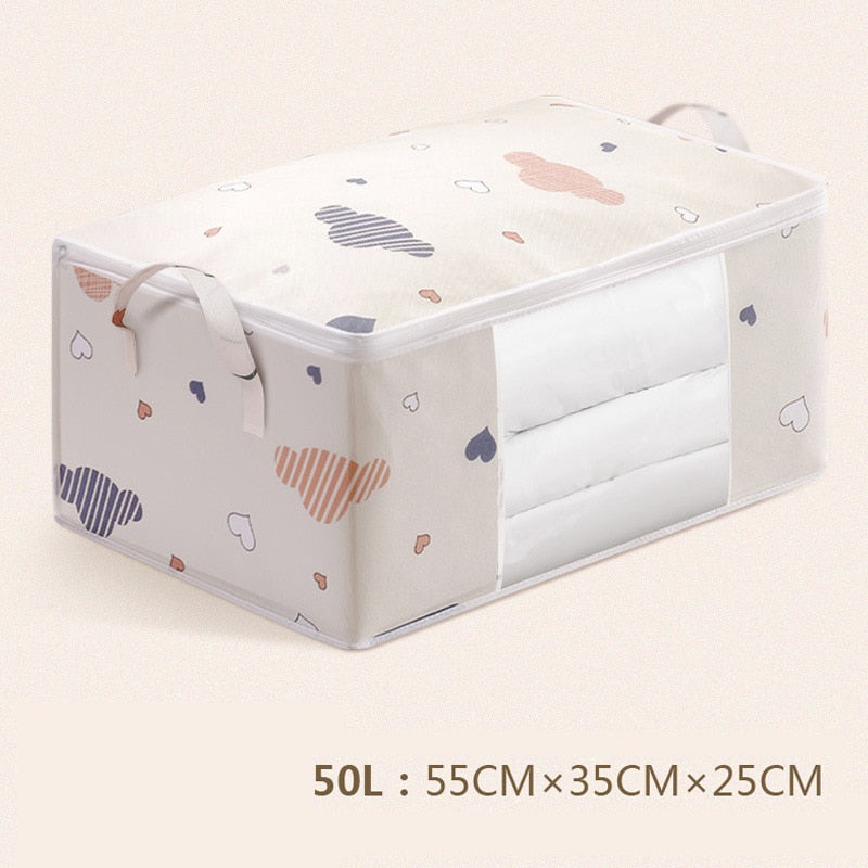 Realaiot Storage Bag Clothes Blanket Quilt Closet Sweater Foldable Organizer Box Durable Cartoon Print Winter Clothes Cabinet Organizer