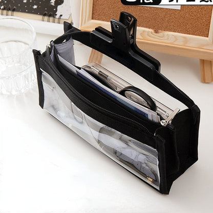 Realaiot  Six Layers Large Capacity Pencil Bag Stationery Supplies Aesthetic Transparent Pen Case Girl Zipper Pencil Pouch School Supplies