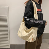 Realaiot Fashion Ladies Messenger Bag Large Capacity Shopping Bag Unisex Canvas Student Shoulder Bag Solid Color Handbag Women