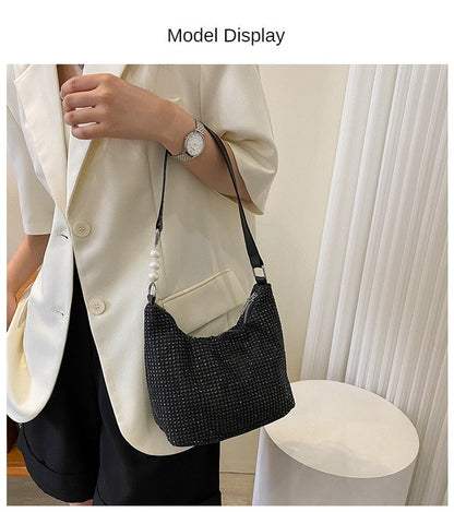 Realaiot Women INS Fashion Rhinestone Square Bag Ladies Messenger Bag Designer Pearl Chain Shoulder Corssbody Bags 苤�邾郕訄 �迮郇�郕訄� �訄迣迮�