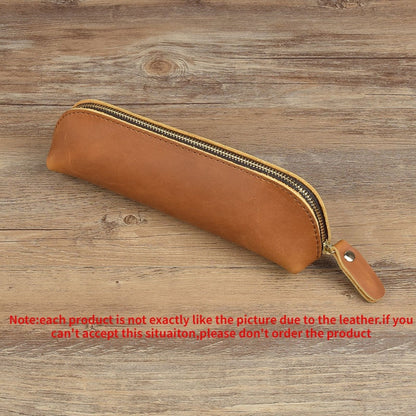 Realaiot Handmade Genuine Leather Pencil Bag Retro Simple Stationery Holder Pen Case Storage Bag Zipper Pencil Pouch Glasses Case