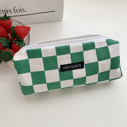 Realaiot Japanese Style Plaid Cosmetic Bag Women Canvas Handbags Purse Organizer Pencil Bags Lipstick Bag Makeup Bag Women Leopard Bag