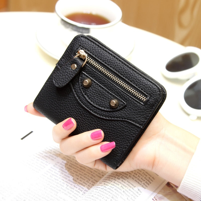 Realaiot Fashion PU Leather Women Short Wallets Multiple Credit Card Holders Hasp Zipper Coin Purses Solid Color Clutch Money Bag Clip