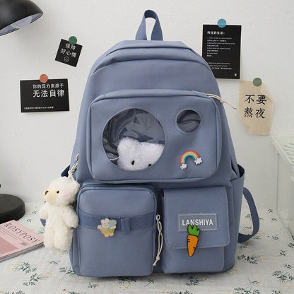 Realaiot 5 PCS Schoolbag Female New High School High-capacity Female Backpack Junior High School Pupil Backpack