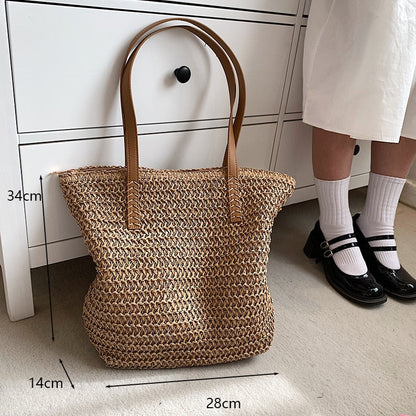 Realaiot Summer Large Capacity Straw Woven Shoulder Bag Hollow Design Beach Bags Travel Casual Lady Shopping Totes Fashion Clutch Handbag