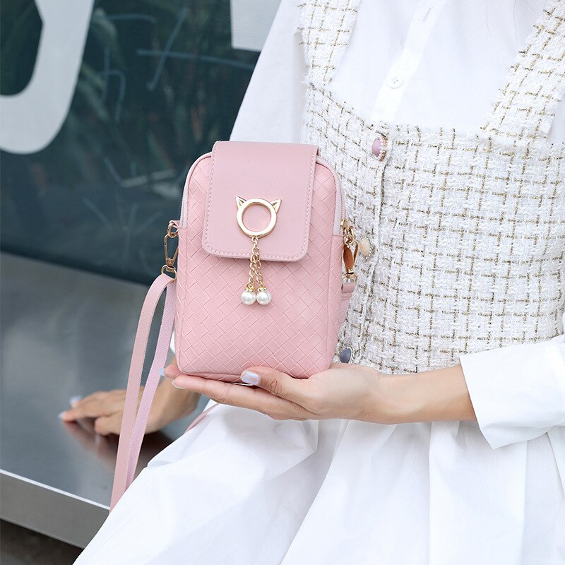 Realaiot Spring Summer Mini Cross-body Mobile Phone Shoulder Bag Woven Pearl Tassel Cover-style Female Bag Shoulder Diagonal Bag