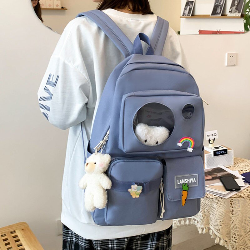 Realaiot 5 PCS Schoolbag Female New High School High-capacity Female Backpack Junior High School Pupil Backpack