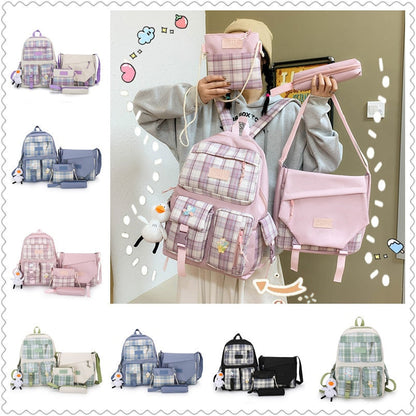 Realaiot 4 In 1 Pcs Set Canvas Backpack New Korean Junior High School Bags for Teenager Girls Mochilas Para Mujer